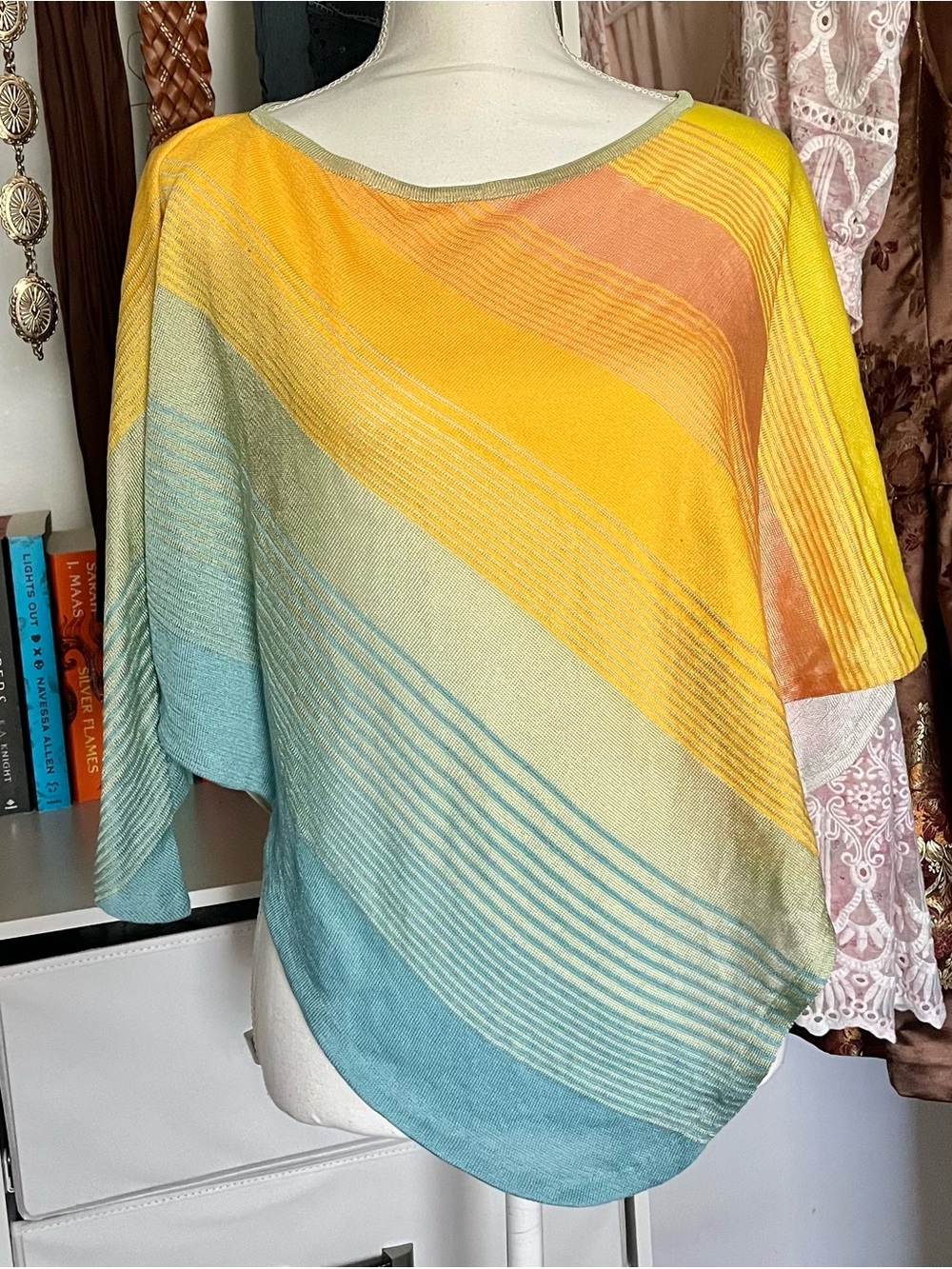 Missoni Colorblock Asymmetrical Poncho Top NWT Cotton Viscose Blend OS